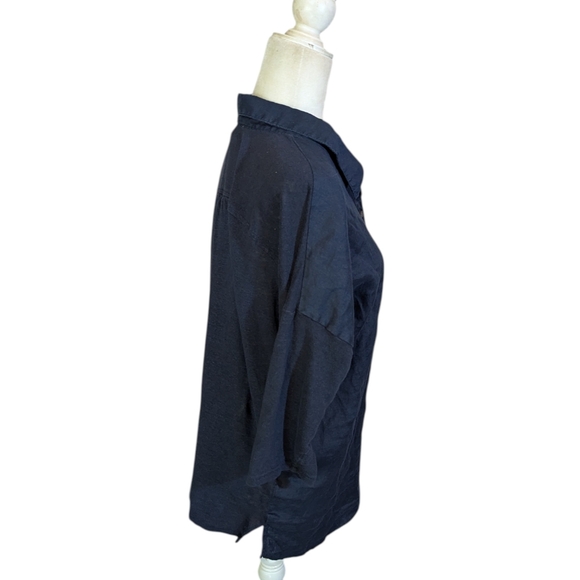 J.Jill Love Linen Navy Top Henley Flowy preppy Coastal Tunic Top Sz M - Picture 3 of 5